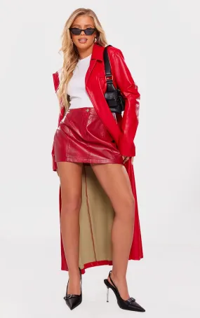 Trench en PU rouge à boutons