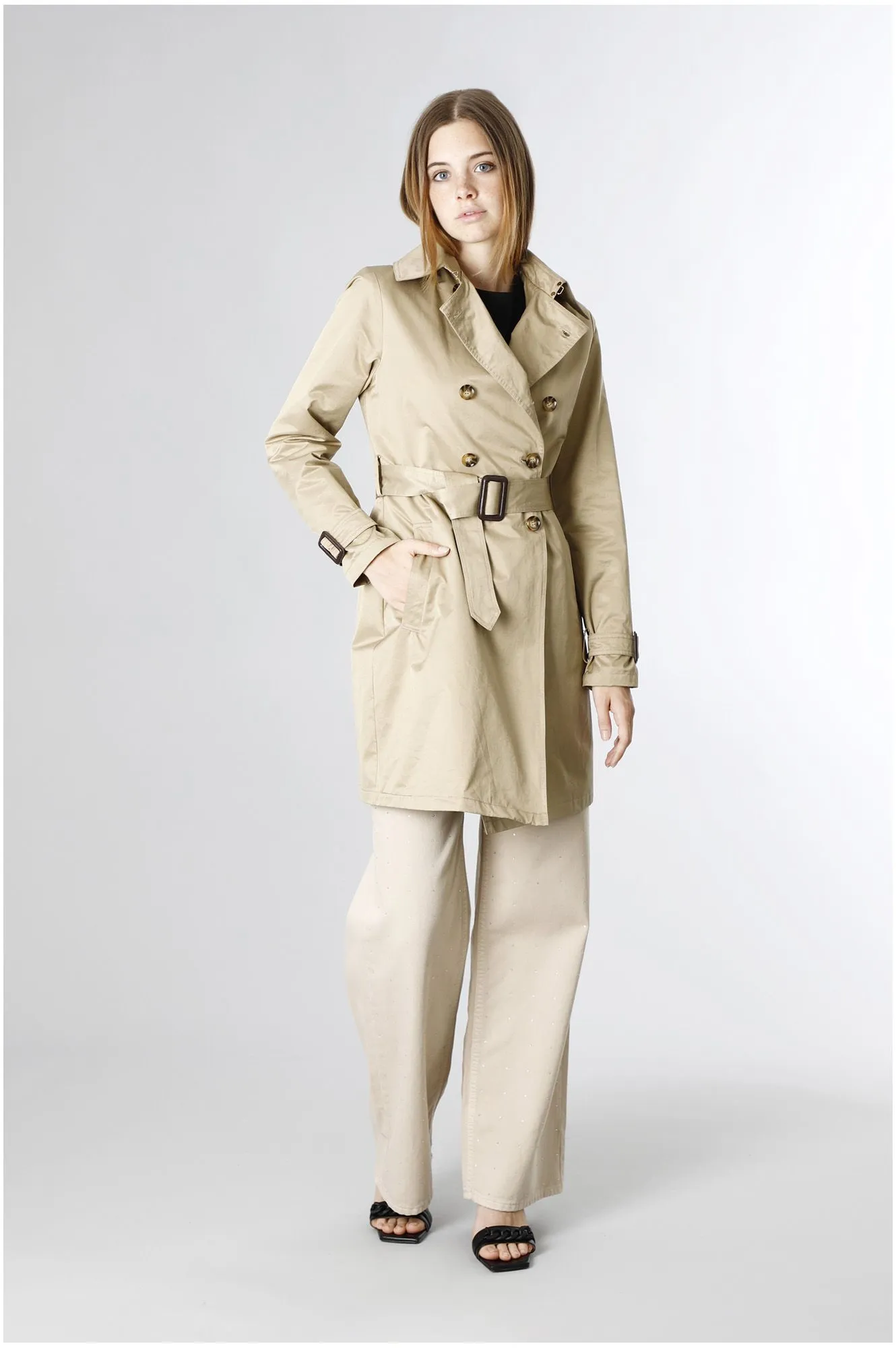 trench en tissu de coton mélangé cord - CafèNoir