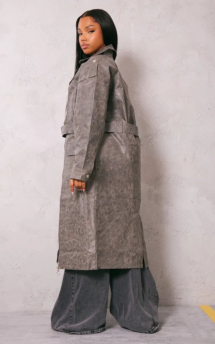 Trench oversize  gris à effet usé style perfecto