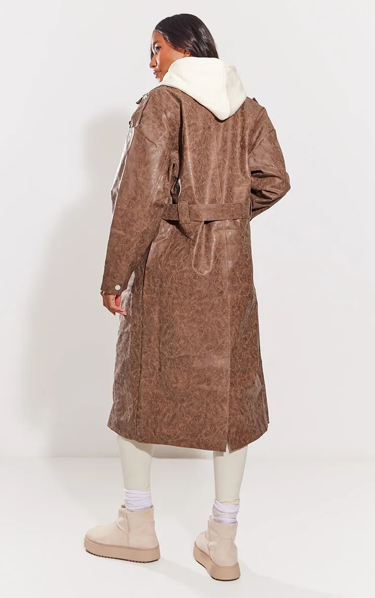 Trench oversize  marron à effet usé style perfecto
