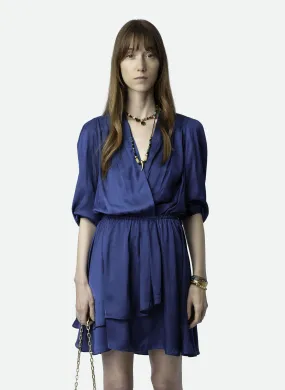 ZADIG&VOLTAIRE  Robe courte droite col v en fibres recyclées mélangées rogers - Bleu