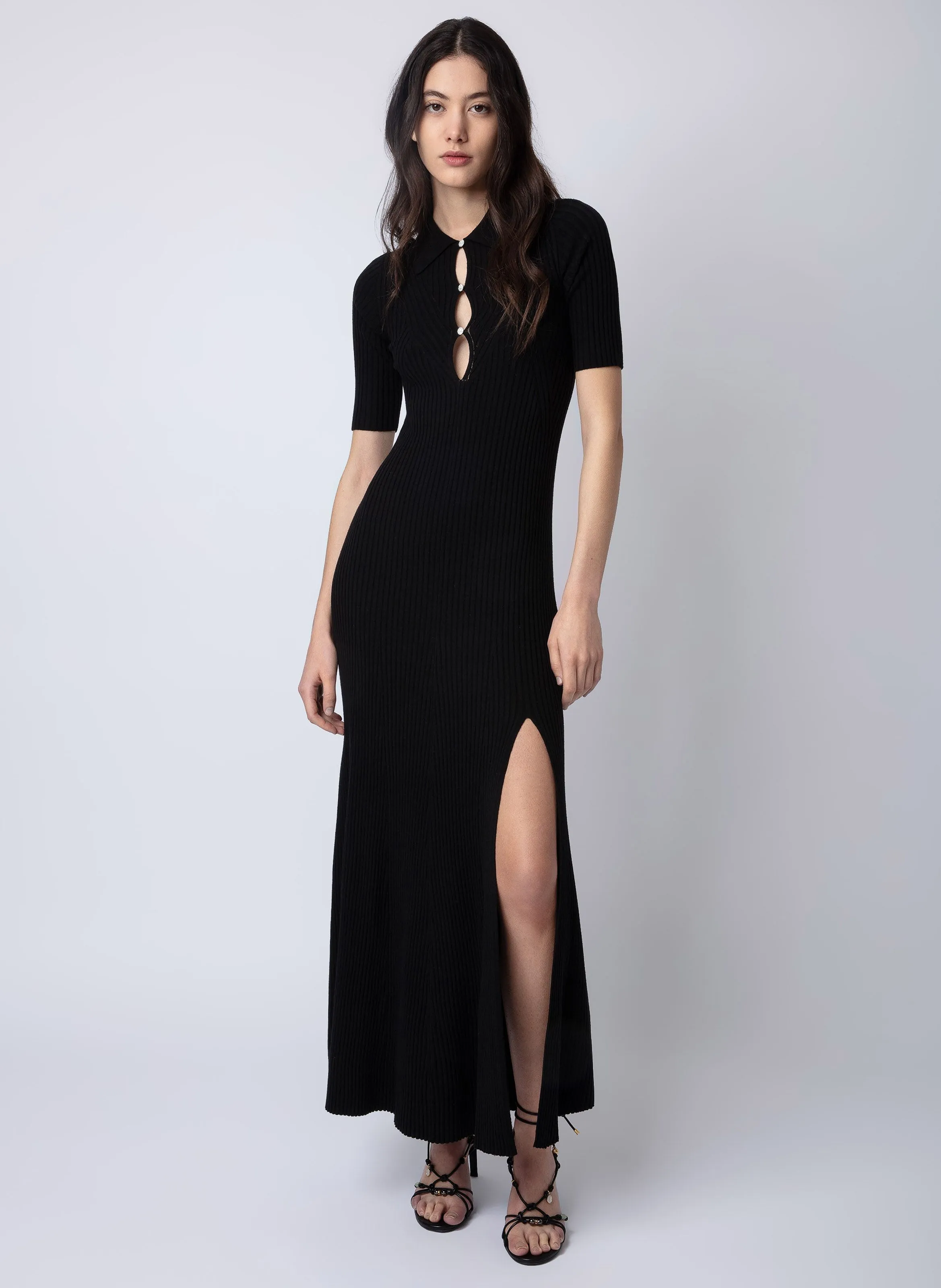 ZADIG&VOLTAIRE  Robe longue ajustée col rond en laine mélangée lysa - Noir